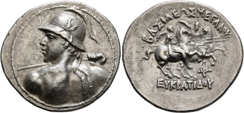 BAKTRIA, Greco-Baktrian Kingdom. Eukratides I, circa 170-145 BC. Tetradrachm (Si...