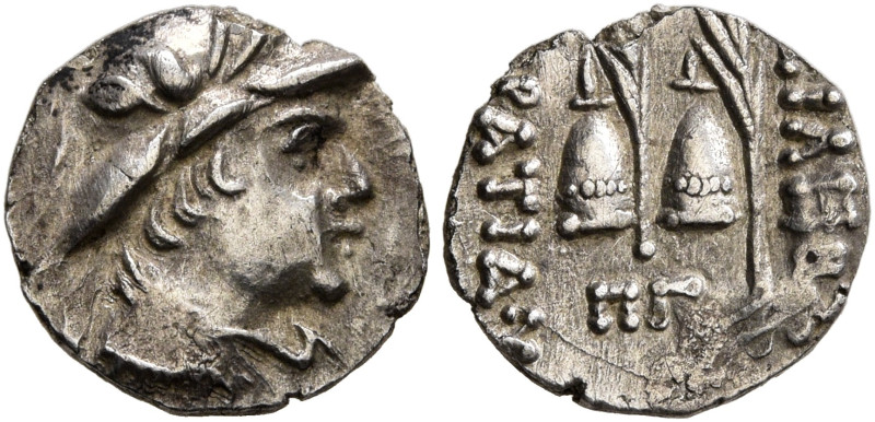 BAKTRIA, Greco-Baktrian Kingdom. Eukratides I, circa 170-145 BC. Obol (Silver, 1...