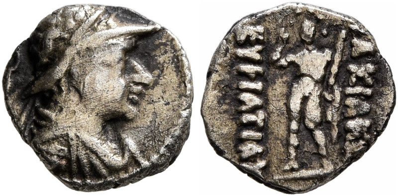 BAKTRIA, Greco-Baktrian Kingdom. Eukratides I, circa 170-145 BC. Obol (Silver, 9...