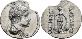 BAKTRIA, Greco-Baktrian Kingdom. Demetrios II, circa 150-145 BC. Tetradrachm (Silver, 35 mm, 15.50 g, 12 h), Baktra. Diademed and draped bust of Demet...