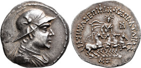BAKTRIA, Greco-Baktrian Kingdom. Plato, circa 145-140 BC. Tetradrachm (Silver, 31 mm, 16.48 g, 12 h), Baktra. Diademed and draped bust of Plato to rig...