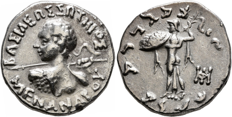 BAKTRIA, Indo-Greek Kingdom. Menander I, circa 165/55-130 BC. Tetradrachm (Silve...