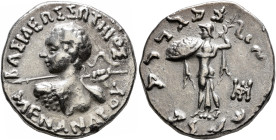 BAKTRIA, Indo-Greek Kingdom. Menander I, circa 165/55-130 BC. Tetradrachm (Silver, 24 mm, 9.56 g, 12 h), Indian standard, uncertain mint in Paropamisa...