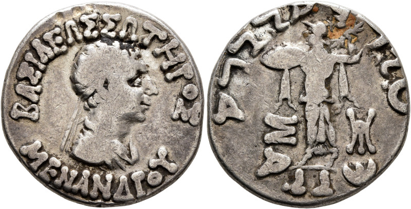 BAKTRIA, Indo-Greek Kingdom. Menander I, circa 165/55-130 BC. Tetradrachm (Silve...