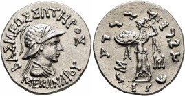 BAKTRIA, Indo-Greek Kingdom. Menander I, circa 165/55-130 BC. Tetradrachm (Silver, 25 mm, 9.92 g, 12 h), Indian standard, uncertain mint in Paropamisa...