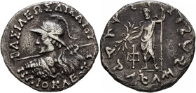 BAKTRIA, Indo-Greek Kingdom. Heliokles II, circa 90-75 BC. Tetradrachm (Silver, 26 mm, 8.84 g, 12 h), uncertain mint in eastern Gandhara or the wester...
