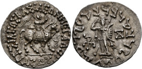INDO-SKYTHIANS. Azes, circa 58-12 BC. Tetradrachm (Silver, 26 mm, 9.58 g, 1 h), Indian standard, uncertain mint in western Gandhara. BAΣIΛEΩΣ BAΣIΛEΩN...