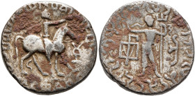 INDO-PARTHIANS, Gondopharid Dynasty. Gondophares, circa 40-5 BC. Tetradrachm (Bronze, 22 mm, 9.43 g, 9 h). BACIΛΕⲰΝ BAC[IΛΕⲰC ΓON]ΔΟΦΑΡ[ΟΥ] King on ho...