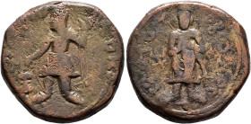INDIA, Kushan Empire. Kanishka I, circa 127/8-152. Tetradrachm (Bronze, 25 mm, 16.14 g, 12 h), main mint in Kapisha (Begram?). ÞAO ΚANηρKI ('King Kani...
