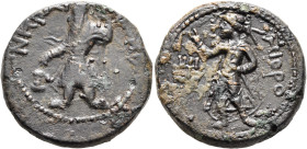 INDIA, Kushan Empire. Kanishka I, circa 127/8-152. Tetradrachm (Bronze, 25 mm, 17.00 g, 12 h), Kapisha (probably Begram). ÞAO ΚANηρKI ('King Kanishka'...