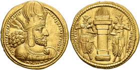 SASANIAN KINGS. Shahpur I, 240-272. Dinar (Gold, 21 mm, 7.44 g, 3 h), Mint C (Ktesiphon), circa 260-272. MZDYSN BGY ŠHPWHRY MRKAN MRKA 'YR'N MNW CTRY ...