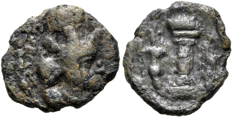 SASANIAN KINGS. Shahpur I, 240-272. AE (Bronze, 15 mm, 1.78 g, 12 h). Draped bus...