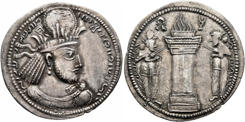 SASANIAN KINGS. Narseh, 293-303. Drachm (Silver, 26 mm, 3.97 g, 2 h), Style H, p...