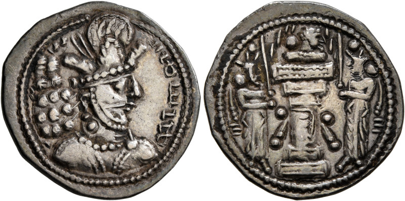 SASANIAN KINGS. Shahpur II, 309-379. Drachm (Silver, 23 mm, 4.28 g, 9 h), Mint I...