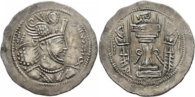 SASANIAN KINGS. Bahram IV, 388-399. Drachm (Silver, 30 mm, 4.05 g, 3 h), Marw. WLHL'N ('Bahram' in Pahlawi) Draped bust of Bahram IV, to right, wearin...