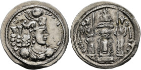 SASANIAN KINGS. Bahram IV, 388-399. Drachm (Silver, 25 mm, 3.52 g, 3 h), a contemporary imitation struck by the Kidarites in Taxila, circa 390. Draped...