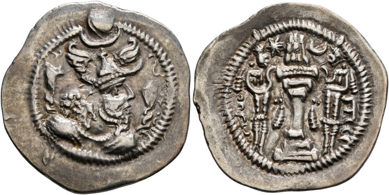 SASANIAN KINGS. Peroz I, 457/9-484. Drachm (Silver, 27 mm, 4.10 g, 3 h), AS (Asu...