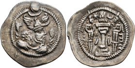 SASANIAN KINGS. Peroz I, 457/9-484. Drachm (Silver, 27 mm, 4.10 g, 3 h), AS (Asuristan). MZDYSN BGY KDY PYLWCY ('Worshipper of Lord Mazda, 'God' King ...