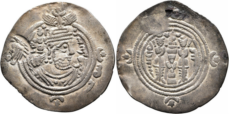 SASANIAN KINGS. Khosrau II, 591-628. Drachm (Silver, 32 mm, 4.00 g, 3 h), AY (Er...