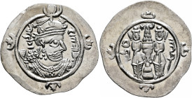 SASANIAN KINGS. Kavadh II, 628. Drachm (Silver, 31 mm, 4.15 g, 3 h), AHM (Hamadan), RY 2 = AD 628. Bust of Kavadh II to right, wearing mural crown wit...