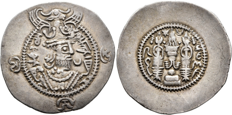 HUNNIC TRIBES, Western Turks. Yabghu of the Bactrians, circa 650-700. Drachm (Si...
