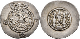 HUNNIC TRIBES, Western Turks. Yabghu of the Bactrians, circa 650-700. Drachm (Silver, 31 mm, 4.00 g, 3 h), uncertain mint in Baktria or Zabulistan. Dr...