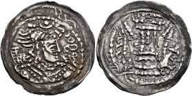 HUNNIC TRIBES, Uncertain. Tobazini and his successors, circa 420-475. Drachm (Silver, 29 mm, 3.83 g, 3 h), uncertain mint in Bactria. Tοβαςινι ('Tobaz...