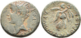 PHRYGIA. Acmoneia. Augustus, 27 BC-AD 14. Assarion (Bronze, 18 mm, 4.61 g, 6 h), Kordos, magistrate. ΣΕΒΑΣΤΟΣ Bare head of Augustus to left; before, l...
