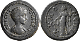 PHRYGIA. Acmoneia. Geta, as Caesar, 198-209. Assarion (Bronze, 19 mm, 4.65 g, 1 h). ΠΟ CЄΠT ΓЄTAC KAI Bare-headed and cuirassed bust of Geta to right....