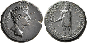 PHRYGIA. Aezanis. Tiberius, 14-37. Assarion (Bronze, 19 mm, 7.10 g, 12 h), Menandros, magistrate, circa 19-23. ΣΕΒΑΣΤΟΣ Bare head of Tiberius to right...