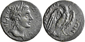 PHRYGIA. Aezanis. Pseudo-autonomous issue. Tetrassarion (Bronze, 29 mm, 14.46 g, 7 h), time of Gallienus, 253-268. IЄPOC ΔHMOC Laureate head of the De...