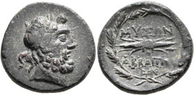 PHRYGIA. Abbaitis. 2nd century BC. AE (Bronze, 20 mm, 7.10 g, 12 h). Laureate head of Zeus to right. Rev. MYΣΩΝ / ABBAITΩN Thunderbolt; below, monogra...