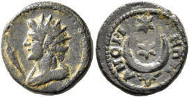 PHRYGIA. Amorium. Pseudo-autonomous issue. AE (Bronze, 13 mm, 1.84 g, 9 h), time of the Antonines, 138-192. Radiate and draped bust of Helios to left;...