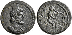 PHRYGIA. Apameia. Pseudo-autonomous issue. Hemiassarion (Bronze, 16 mm, 3.23 g, 6 h), time of Commodus, 177-192. Draped bust of Serapis to right, wear...