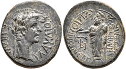 PHRYGIA. Cadi. Claudius, 41-54. Assarion (Bronze, 21 mm, 4.58 g, 12 h), Demetrios Artemas, magistrate. ΚΛΑΥΔΙΟϹ ΚΑΙϹΑΡ Laureate head of Claudius to ri...