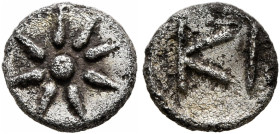PHRYGIA. Cibyra. Circa 166-84 BC. Hemiobol (Silver, 7 mm, 0.42 g). Star of eight rays. Rev. KI. SNG von Aulock 3699. Very rare. Somewhat porous, other...