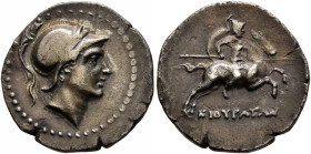 PHRYGIA. Cibyra. Circa 166-84 BC. Drachm (Silver, 18 mm, 3.47 g, 12 h), Cistophoric standard. Head of the hero Kibyras to right, wearing crested helme...