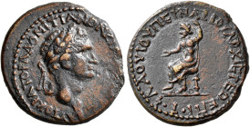 PHRYGIA. Cidyessus. Domitian, 81-96. Assarion (Bronze, 20 mm, 5.00 g, 7 h), Flavios Peinarios, high priest. ΑΥΤΟΚΡΑΤΟΡΑ ΔΟΜΙΤΙΑΝΟΝ ΚΙΔ[ΥΗΣΣΕΙΣ] Laurea...