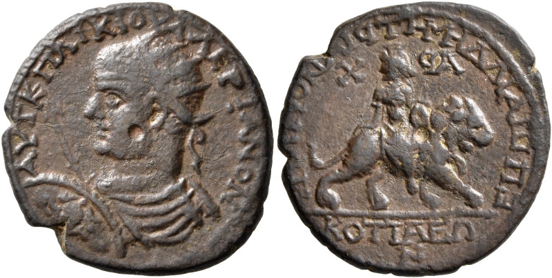 PHRYGIA. Cotiaeum. Valerian I, 253-260. AE (Bronze, 25 mm, 7.53 g, 6 h), P. Aili...