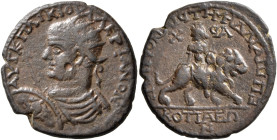 PHRYGIA. Cotiaeum. Valerian I, 253-260. AE (Bronze, 25 mm, 7.53 g, 6 h), P. Ailios Demetrios, archon and hipparchos. AYT K Π ΛIK OYAΛEPIANON Radiate, ...