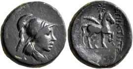 PHRYGIA. Epikteteis. 2nd-1st century BC. AE (Bronze, 19 mm, 7.48 g, 12 h). Draped bust of Athena to right, wearing crested Corinthian helmet. Rev. EΠI...