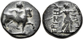 PHRYGIA. Eriza. 2nd-1st century BC. AE (Bronze, 15 mm, 3.77 g, 12 h). Horseman to right. Rev. EPIZH-NΩN Athena Promachos standing right, holding shiel...
