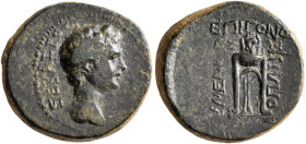 PHRYGIA. Eumeneia. Augustus, 27 BC-AD 14. Assarion (Bronze, 17 mm, 4.53 g, 12 h), Epigonos, philopatris. ΣΕΒΑΣΤΟΣ Bare head of Augustus to right; befo...