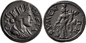 PHRYGIA. Eumeneia. Pseudo-autonomous issue. Assarion (Bronze, 19 mm, 4.00 g, 6 h), circa 200-250 AD. ЄΥΜЄΝЄΙΑ Turreted and draped bust of the city-god...