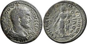 PHRYGIA. Eumeneia. Volusian, 251-253. Tetrassarion (Bronze, 29 mm, 13.57 g, 6 h), Ioul. Theophilos, agonothetes. Γ Ο Α Γ ΟΟΥΟΛΟΥϹϹΙΑΝΟϹ Ϲ Laureate, dr...