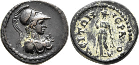 PHRYGIA. Hierapolis. Pseudo-autonomous issue. Hemiassarion (Bronze, 16 mm, 3.33 g, 12 h), time of Trajan to Hadrian, circa 98-138. Bust of Roma-Athena...