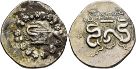 PHRYGIA. Laodicea ad Lycum, circa 133/88-67 BC. Cistophorus (Silver, 27 mm, 12.31 g, 12 h), Aphobetos, son of Philip, magistrate. Cista mystica from w...