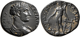 PHRYGIA. Palaeobeudos. Hadrian, 117-138. Hemiassarion (Bronze, 18 mm, 2.95 g, 6 h). ΑΥ ΚΑΙ ΤΡΑ ΑΔΡΙΑΝΟϹ Laureate, draped and cuirassed bust of Hadrian...