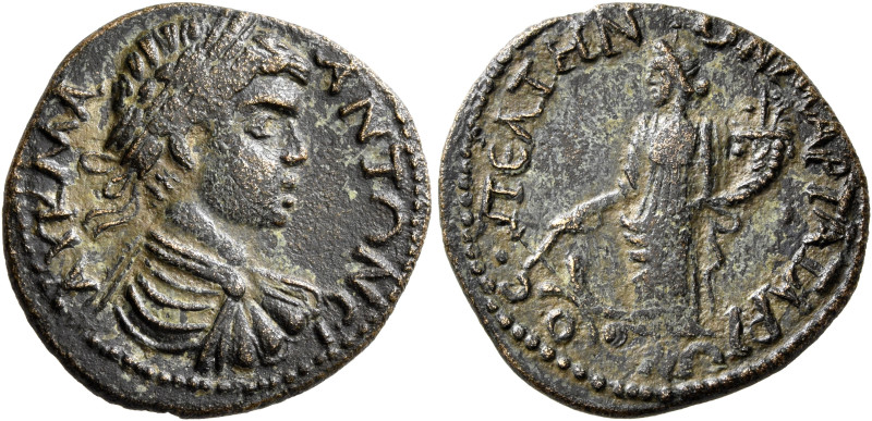 PHRYGIA. Peltae. Caracalla, 198-217. Assarion (Bronze, 22 mm, 4.84 g, 6 h), T. M...