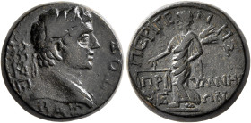 PHRYGIA. Prymnessus. Tiberius (?), 14-37. Assarion (Bronze, 16 mm, 7.00 g, 12 h), Perigenes, magistrate. ΣΕΒΑΣΤΟΣ Laureate head of Augustus or Tiberiu...
